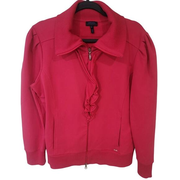 Escada Sport Jacket Womens XL Pink Zipper Athleaisure Gym Comfort Pockets Ruffle - Picture 16 of 16